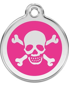 RedDingo Médaille d'identité "Tête de Mort" fuchsia - La Compagnie des Animaux