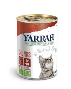 Yarrah Bio Bouchées de poulet et boeuf en sauce aux orties et à la tomate pour chat 12 x 405 grs